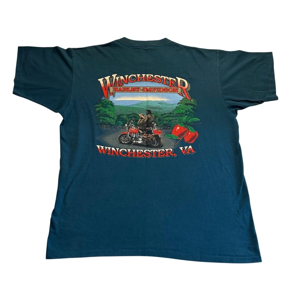 Harley-Davidson Vintage 1995 Winchester VA T-Shirt XL Teal Holoubek Made in USA